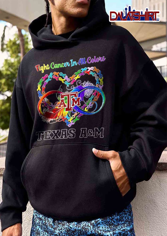 Texas A And M Aggies NCAA Fight Cancer In All Colors Rainbow Infinity Feather Ribbon Heart shirt