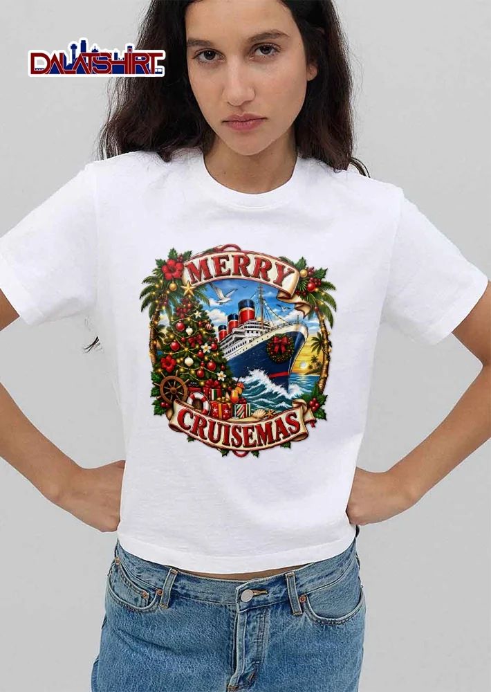 Merry Cruisemas Ocean Liner Christmas Tree Tropical Wreath shirt