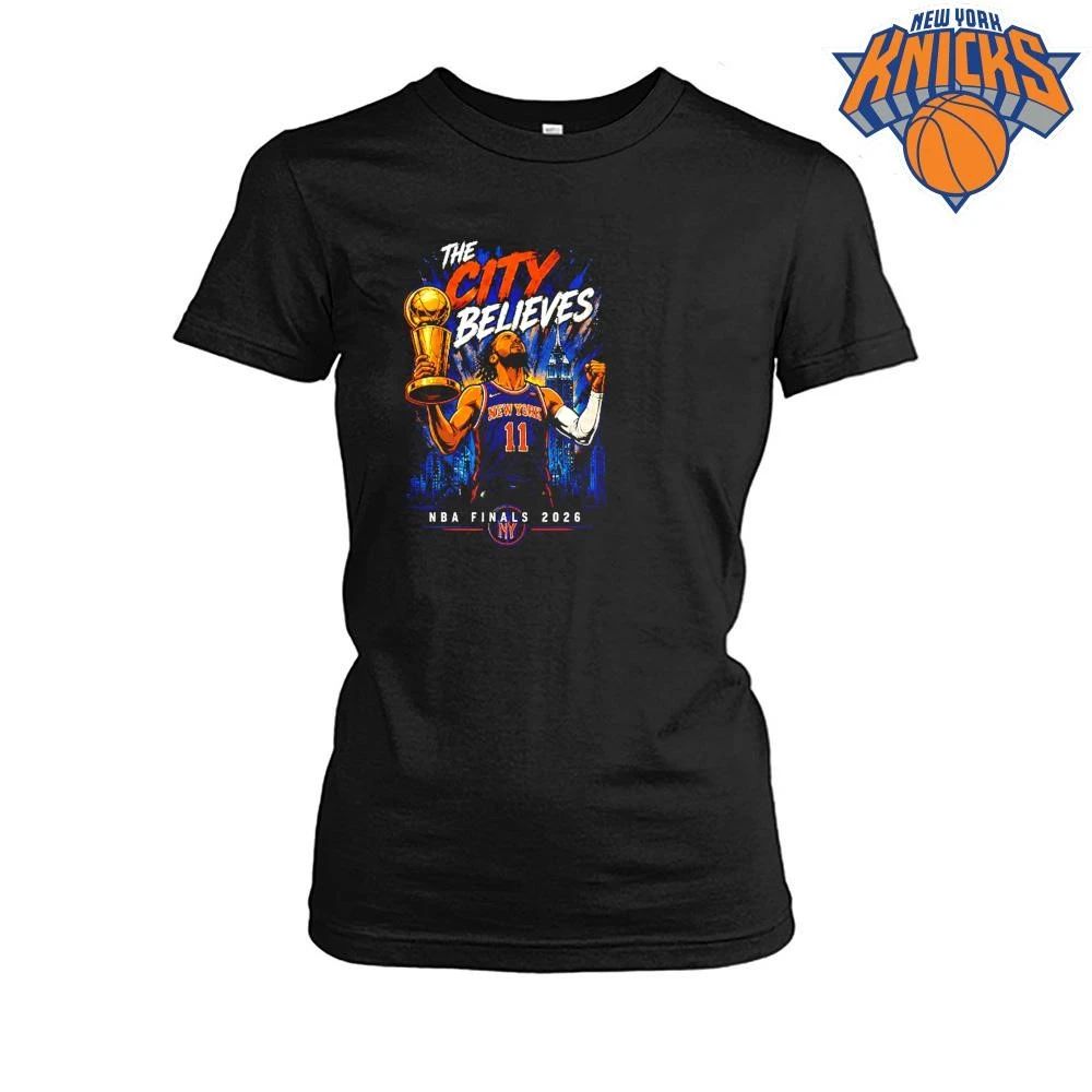 Jalen Brunson New York Knicks The City Believes Larry O Brien Trophy NBA Finals 2026 Shirt