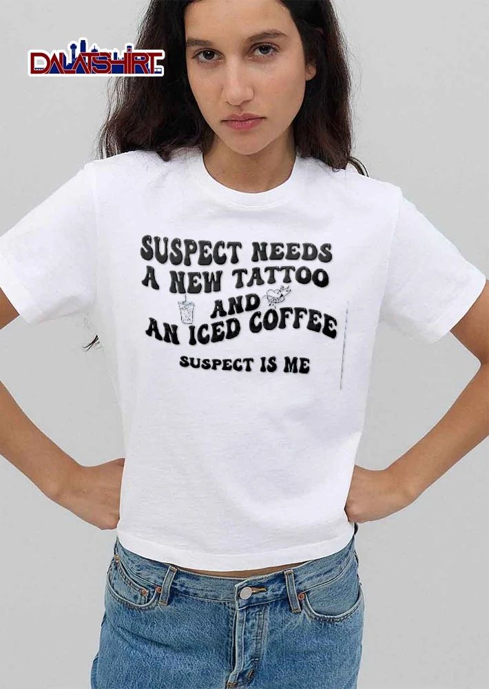 Suspect Needs A New Tattoo And An Iced Coffee Is Me Drink Cup Straw Heart Arrow Line Art shirt