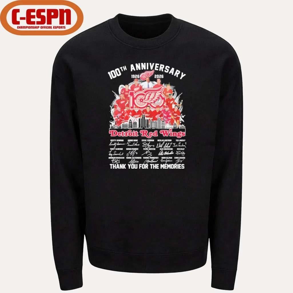 100th Anniversary 1926-2026 Detroit Red Wings Team Hockey Signatures Shirt