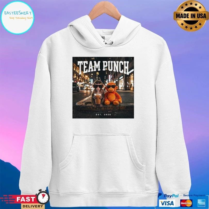 Team Punch Monkey Cool Monkey With Iced Coffee Retro City Night Vibes Est 2026 T-shirts