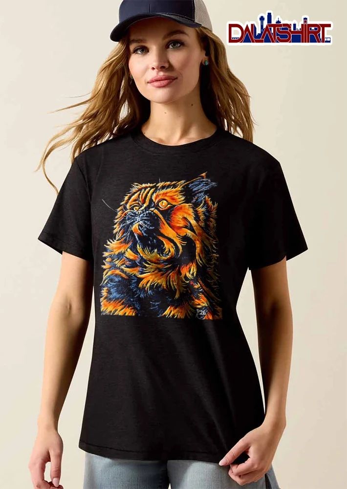 Fluffy Orange Black Tortoiseshell Persian Cat Painting Purple Background shirt
