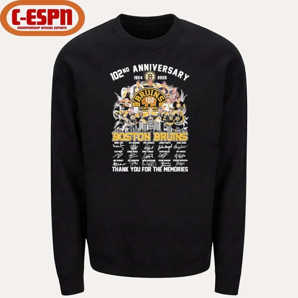 102nd Anniversary 1924-2026 Boston Bruins Team Hockey Signatures Shirt