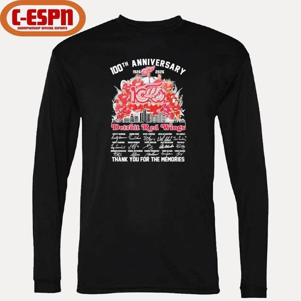 100th Anniversary 1926-2026 Detroit Red Wings Team Hockey Signatures Shirt