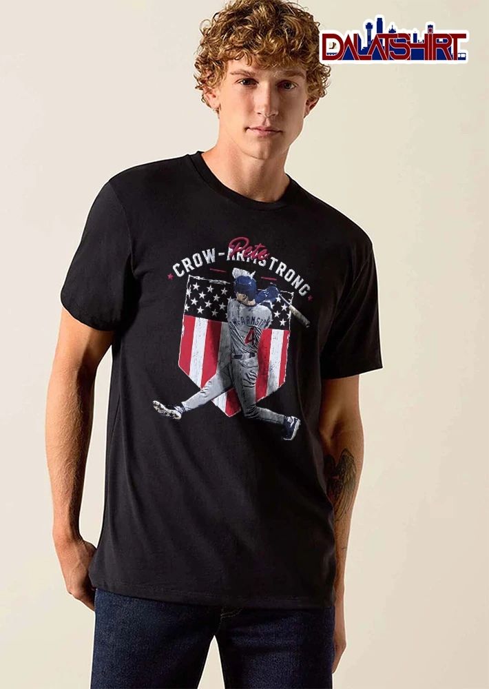 Pete Crow Armstrong Batter Swing Distressed American Flag Shield shirt