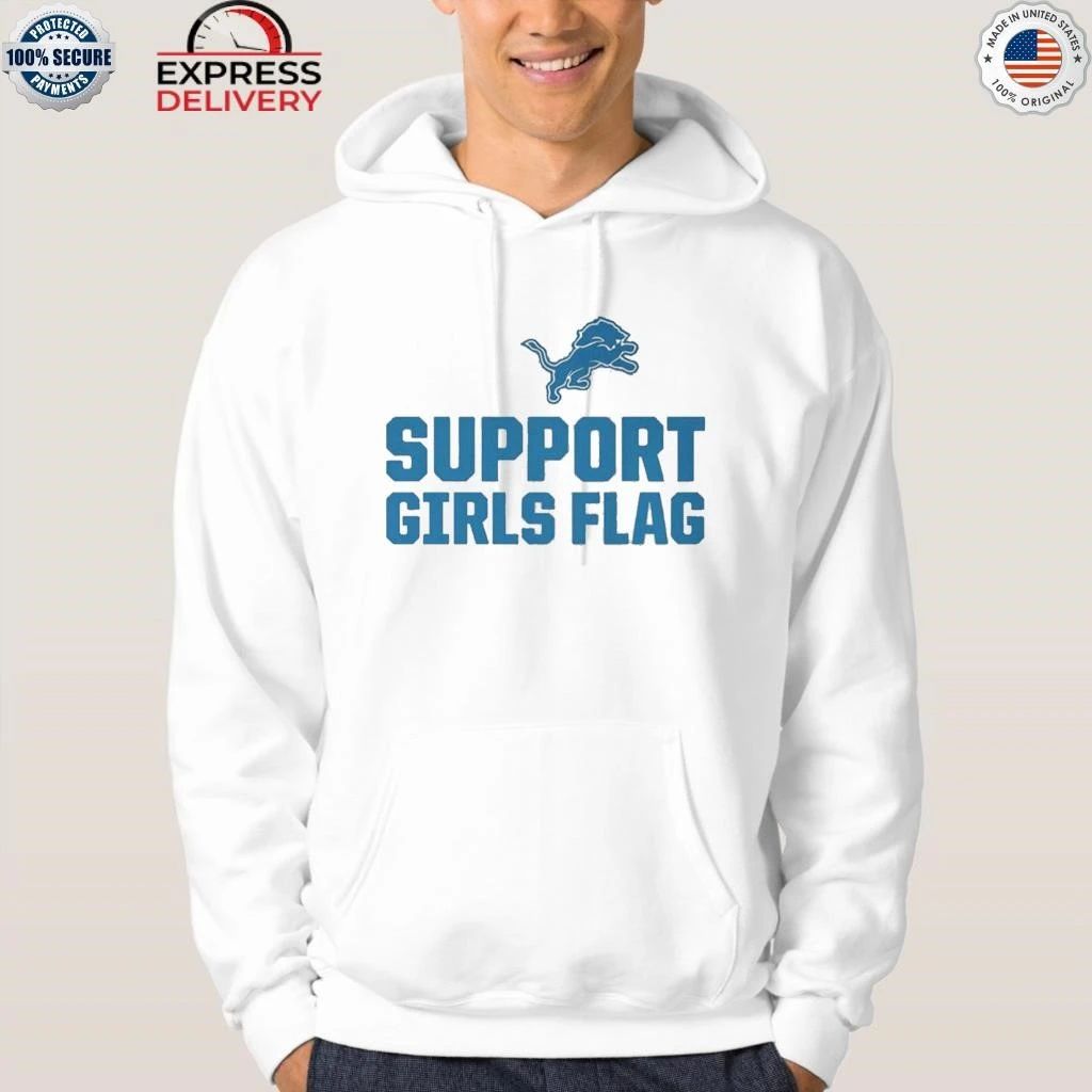 Lions players supporting girls flag with custom Shirt