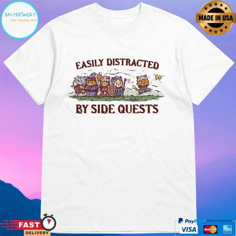 Easily Distracted By Side Quests Cats T-shirts