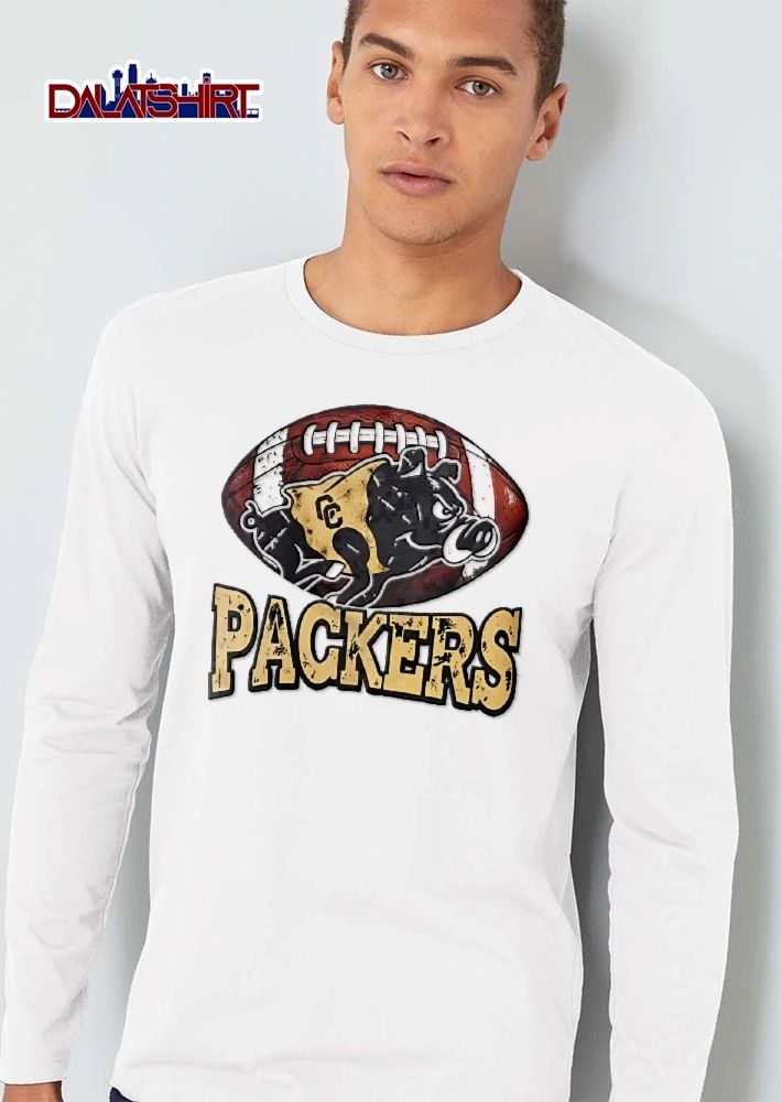Colquitt County Packers Distressed Cartoon Boar Charging Football Background shirt