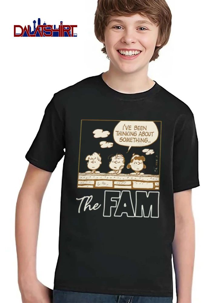 Peanuts Ive Been Thinking About Something The Fam Schulz Linus Lucy Schroeder Brick Wall Cartoon shirt