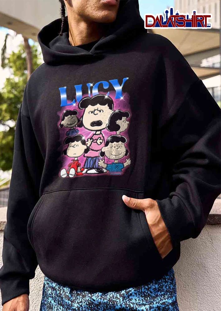Lucy Multiple Expressions Cartoon Collage Pink Glow Metallic Text Sparkles shirt