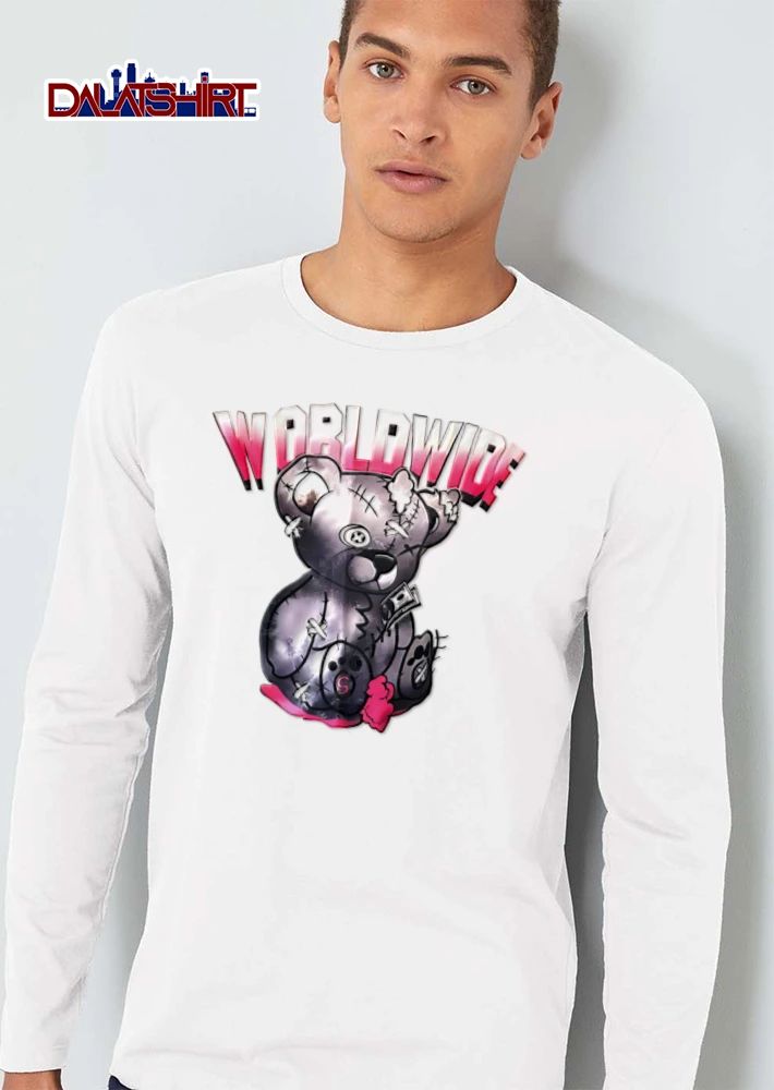 Worldwide Cartoon Patchwork Teddy Bear Holding Banknotes shirt