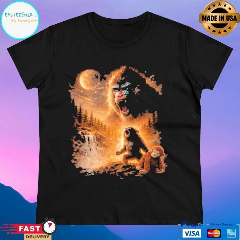 Baby Monkey Howling Moon Graphic 2026 T-shirts