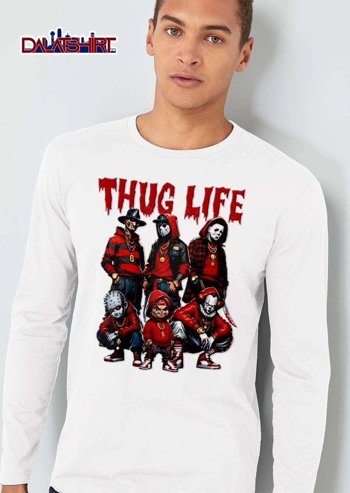 Thug Life Horror Movie Characters Hip Hop Streetwear Cartoon shirt