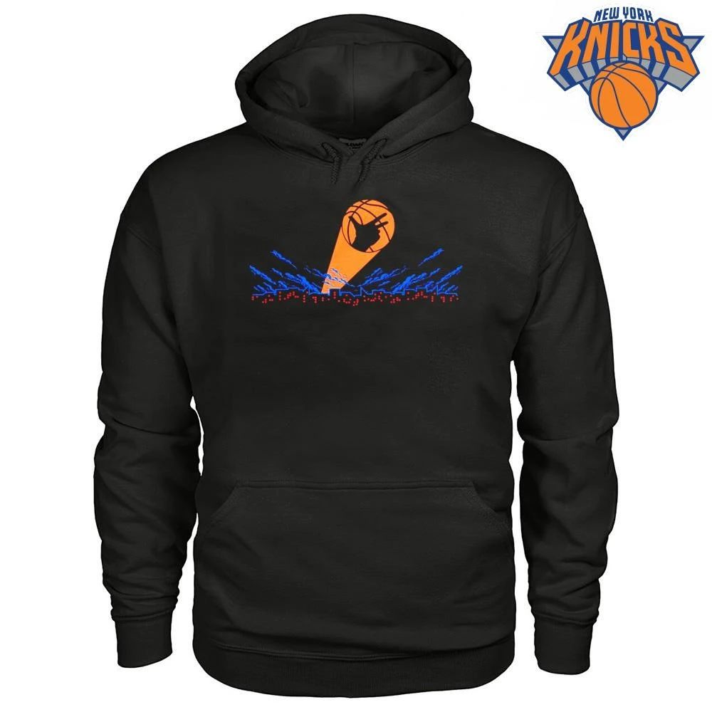 New York Knicks Jalen Brunson Three Point Hand Sign Celebration Bat Signal Skyline Logo NBA Finals 2026 Shirt