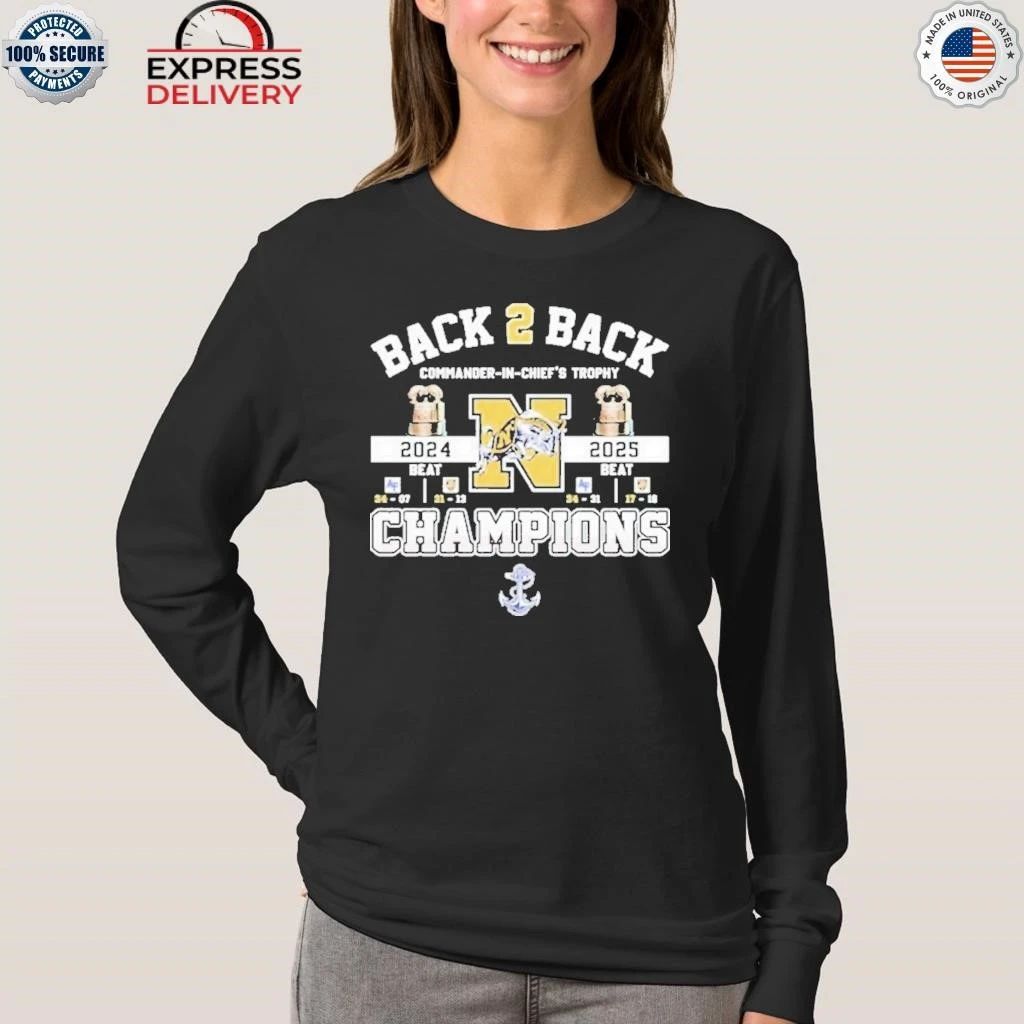 Navy Midshipmen Back To Back 2025 Champs Shirt