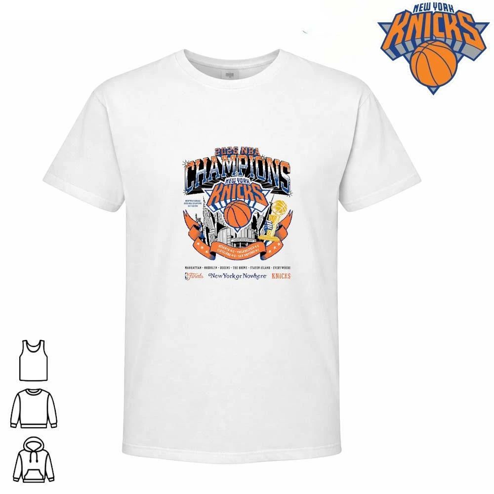 New York Knicks Champions NBA 2026 Caricature Skyline Trophy Finals Retro Bootleg Shirt