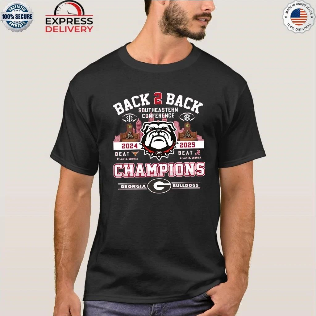 Georgia Bulldogs Back To Back 2024 2025 SEC Champions Skyline Shirt