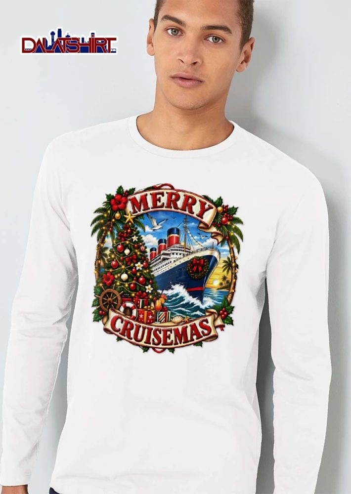 Merry Cruisemas Ocean Liner Christmas Tree Tropical Wreath shirt