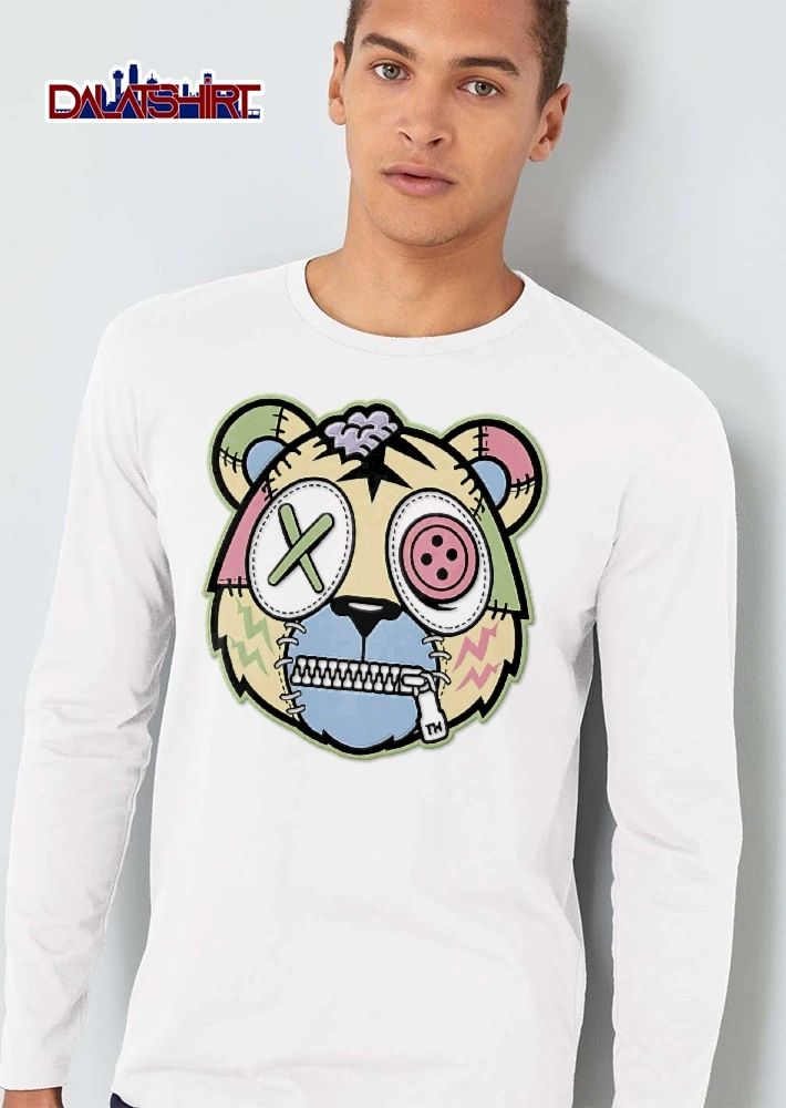 Tm Cartoon Patchwork Zombie Bear Head Zipper Mouth Button Eye shirt