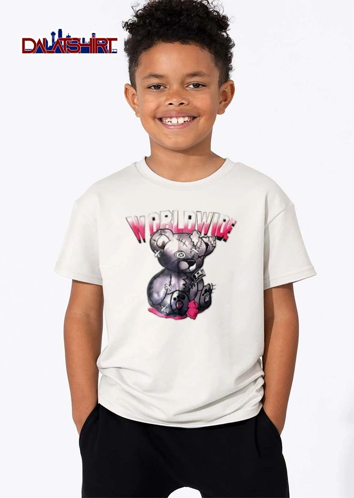 Worldwide Cartoon Patchwork Teddy Bear Holding Banknotes shirt