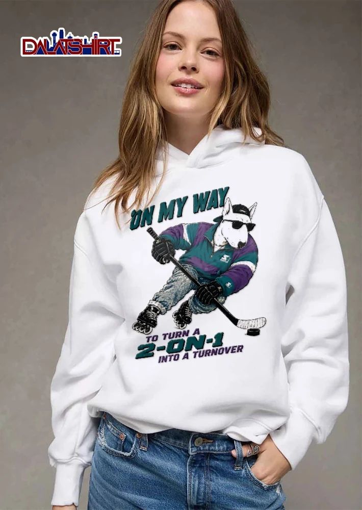 Starter On My Way To Turn A 2 1 Into Turnover Cartoon Bull Terrier Rollerblading Hockey Puck shirt