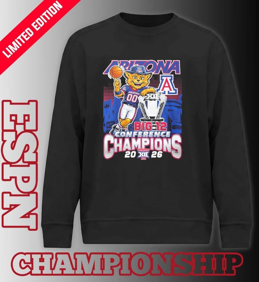 Arizona Wildcats Basketball Mascot 2026 Big 12 Conference Champions Shirt