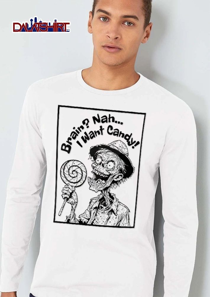 Brain Nah I Want Candy Zombie Holding Spiral Lollipop Line Art shirt