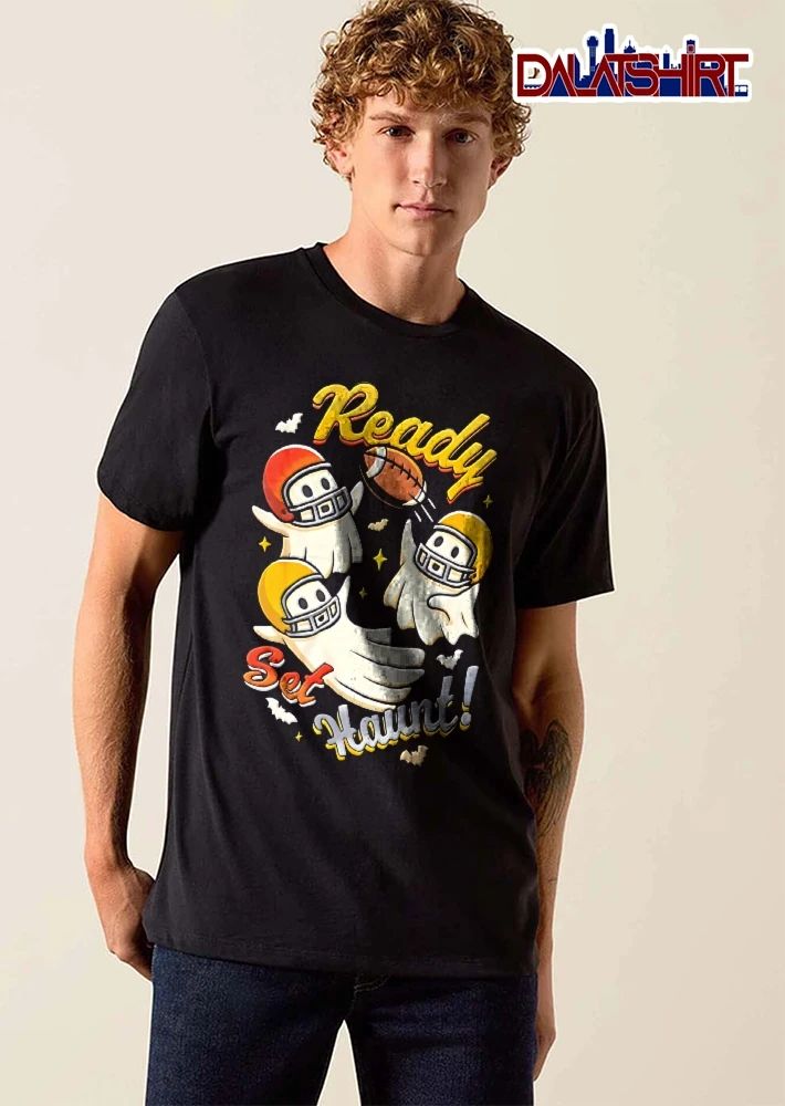Ready Set Haunt Cartoon Ghosts Helmets Flying Football Bats shirt