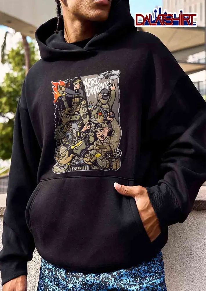 Nord Division Cartoon Caricature Tactical Soldiers Drone Spray Paint shirt