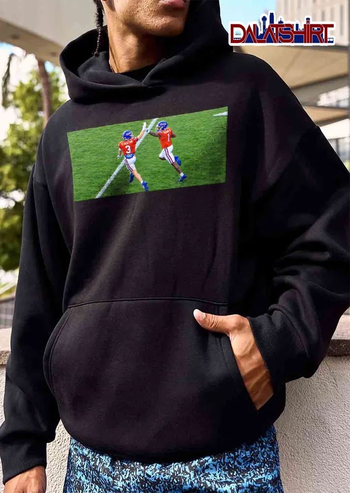 Florida Gators NCAA Stockton Brown Iii Two Football Players High Fiving Action Photo shirt
