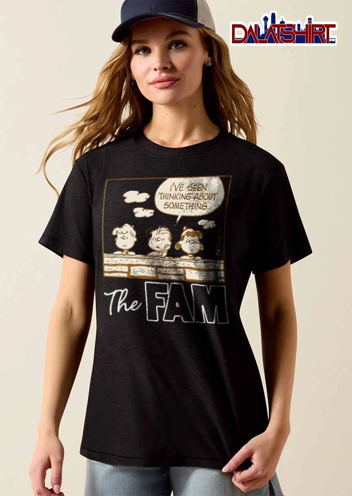 Peanuts Ive Been Thinking About Something The Fam Schulz Linus Lucy Schroeder Brick Wall Cartoon shirt