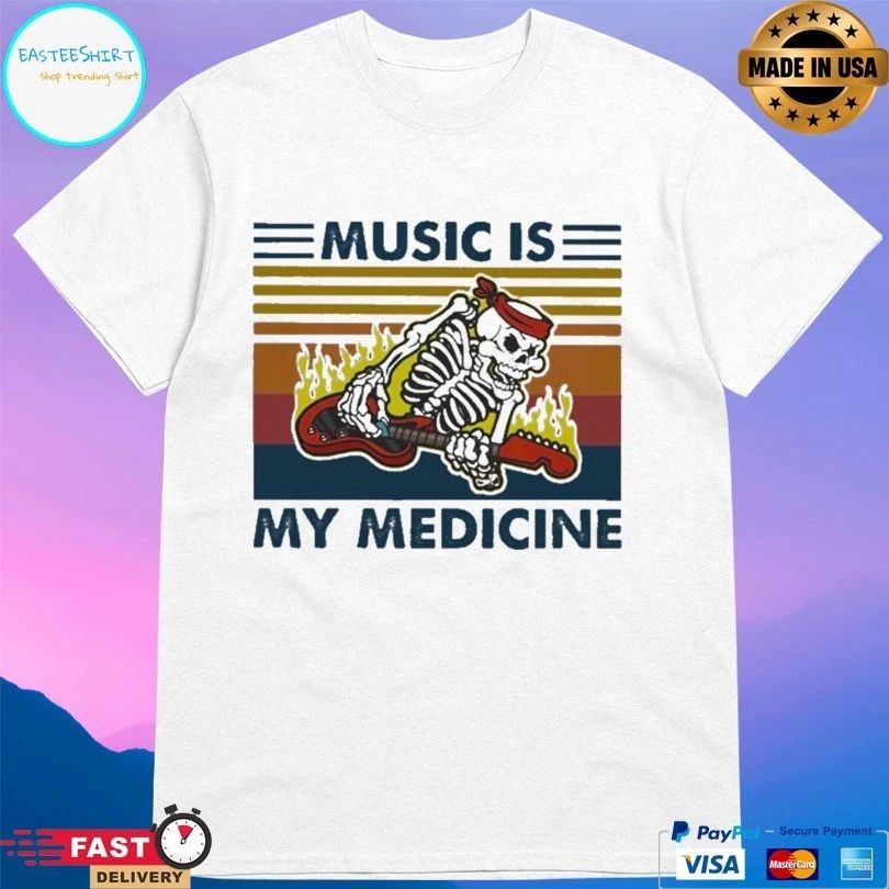Skeleton Play Music Is My Medicine Vintage T-shirt
