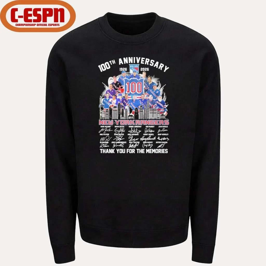 100th Anniversary 1926-2026 New York Rangers Team Hockey Signatures Shirt