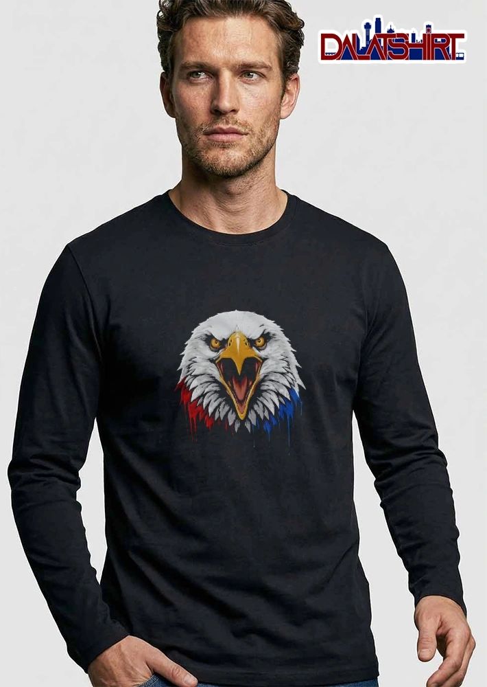American Screaming Bald Eagle Head Dripping Red Blue Paint shirt