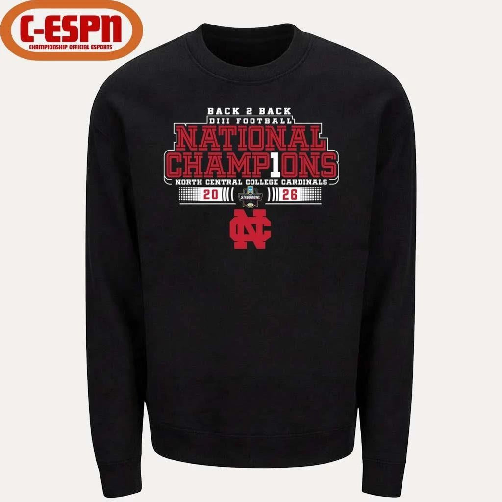 North Central College Back 2 Back NCAA DIII Football National Champions T-Shirt