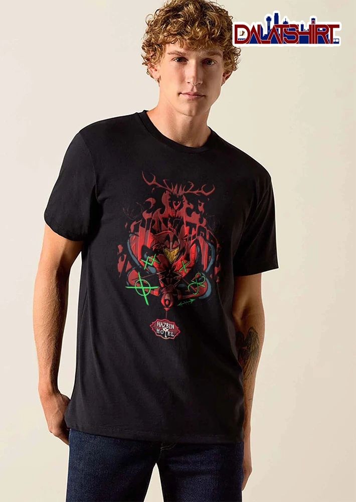 Hazbin Hotel Alastor Red Deer Demon Green Magic Symbols Tentacles Cartoon shirt