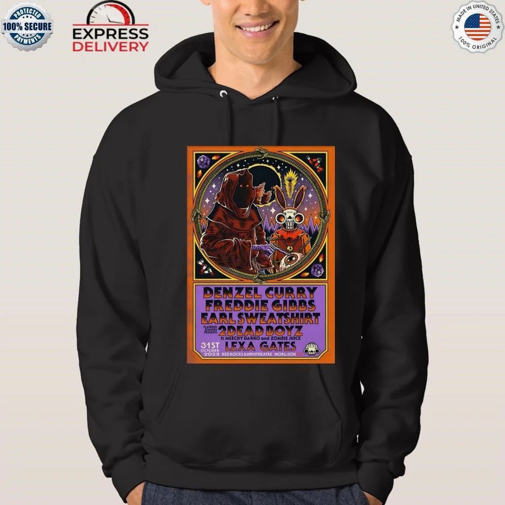 Denzel Curry And Freddie Gibbs With Earl Sweatshirt 10 31 2025 Red Rocks Amphitheatre Shirt