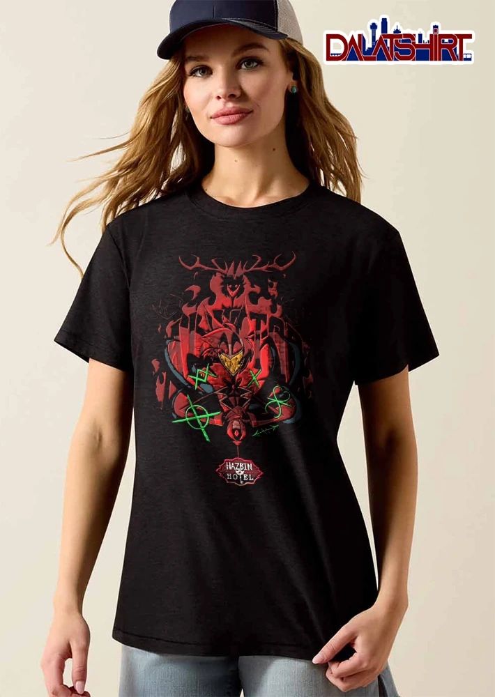 Hazbin Hotel Alastor Red Deer Demon Green Magic Symbols Tentacles Cartoon shirt