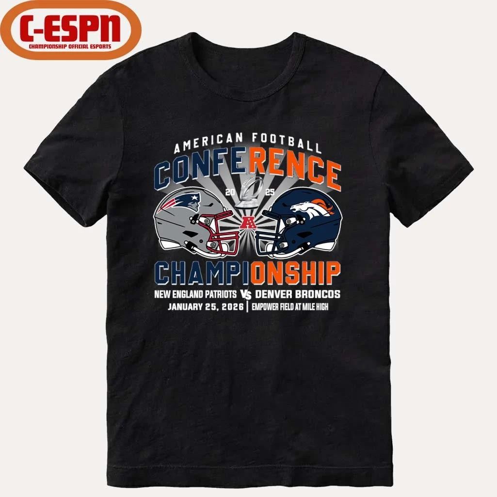 Patriots Vs Broncos AFC Conference Championship Duel Helmet T-Shirt