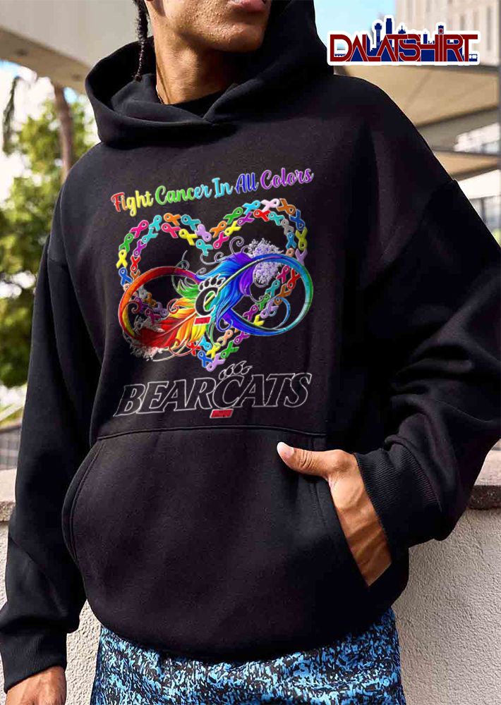 Cincinnati Bearcats NCAA Fight Cancer In All Colors Ribbon Heart Infinity Rainbow Feather shirt