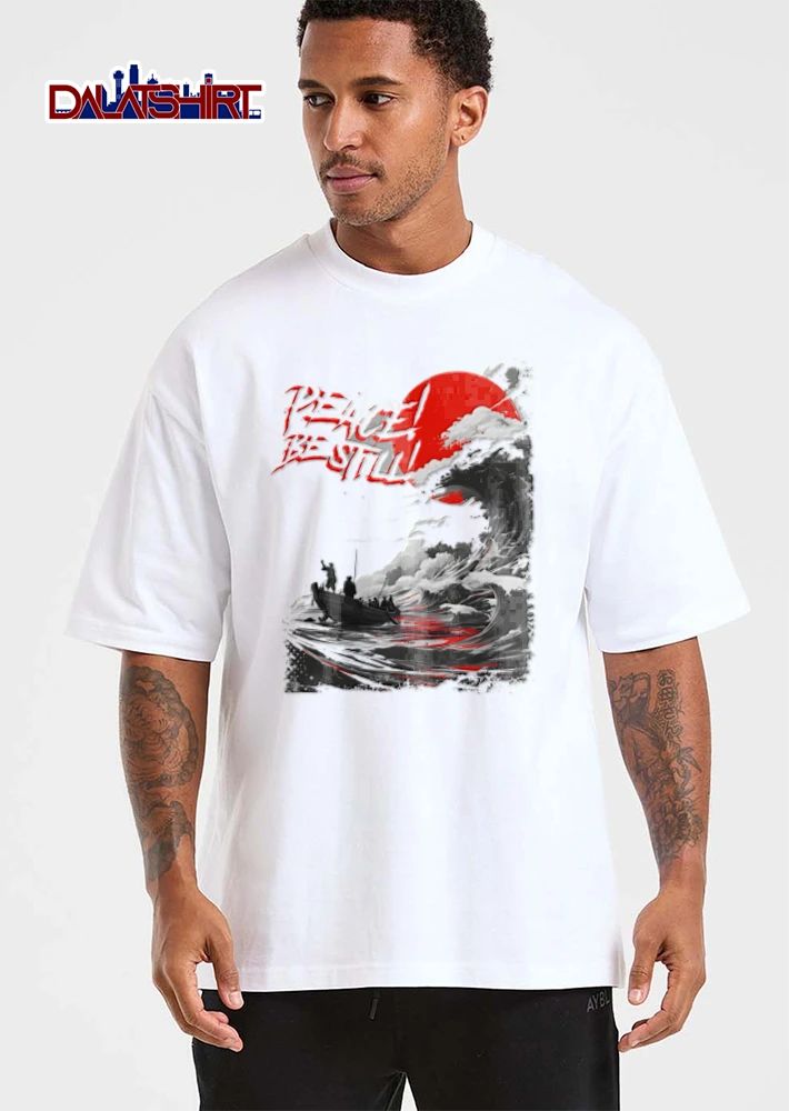 Peace Be Still Disciples Wooden Boat Giant Crashing Wave shirt