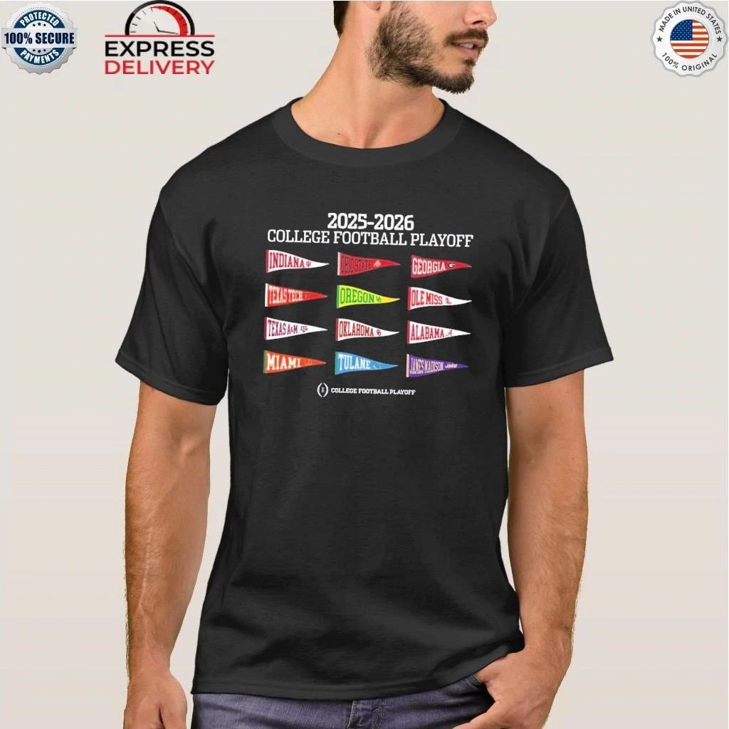 2025-26 College Football Playoff Pennant Tee For Exclusive 12 Teams Playoff CFB Shirt