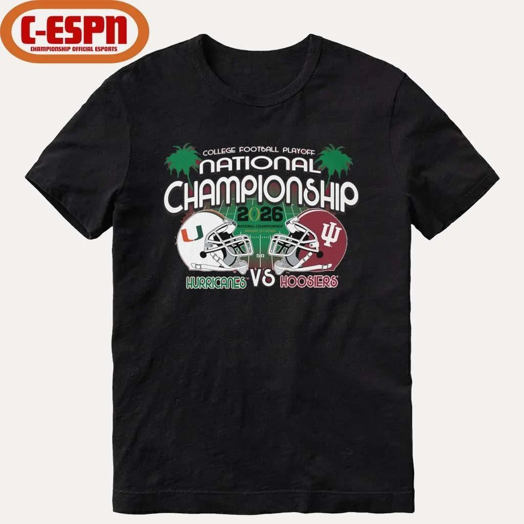 Hurricanes Vs Hoosiers 2026 CFP Championship Game Matchup T-Shirt