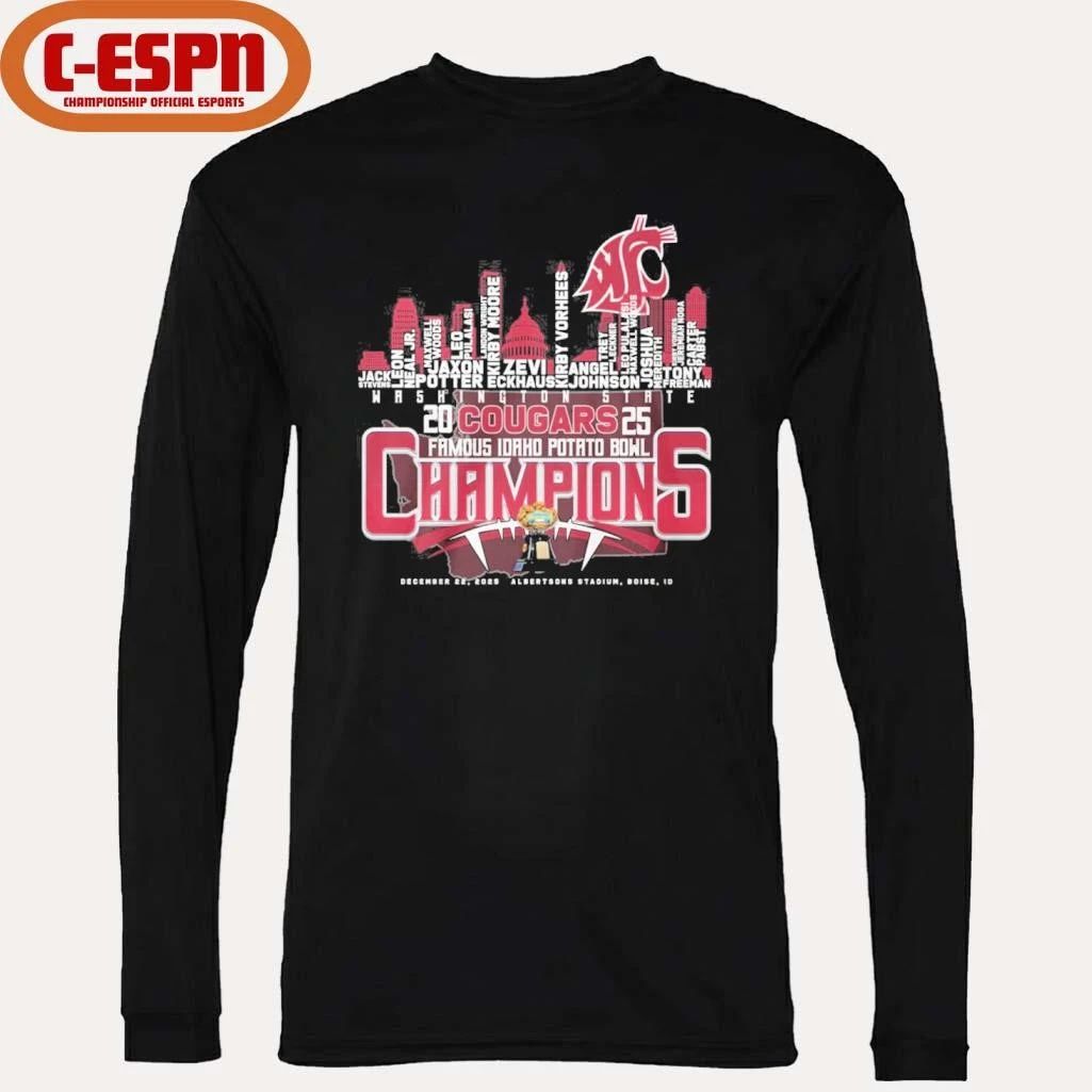 Washington State Cougars Skyline Player Names 2025 Idaho Potato Bowl Champions Shirt