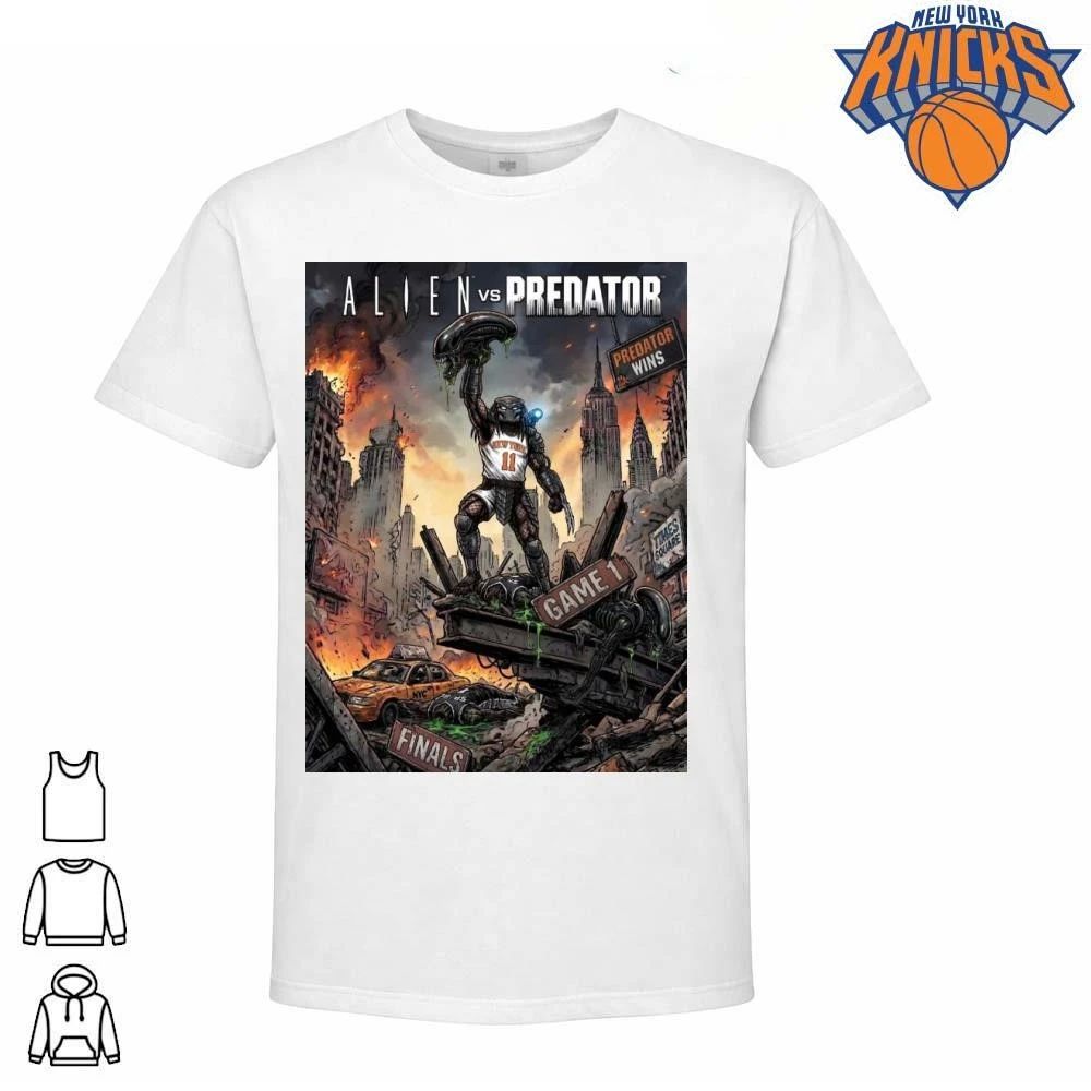 New York Knicks Jalen Brunson Predator Vs Alien San Antonio Spurs Game 1 Comic Graphic NBA Finals 2026 Shirt
