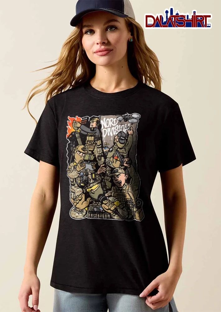 Nord Division Cartoon Caricature Tactical Soldiers Drone Spray Paint shirt