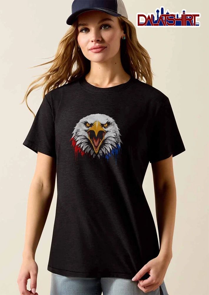 American Screaming Bald Eagle Head Dripping Red Blue Paint shirt
