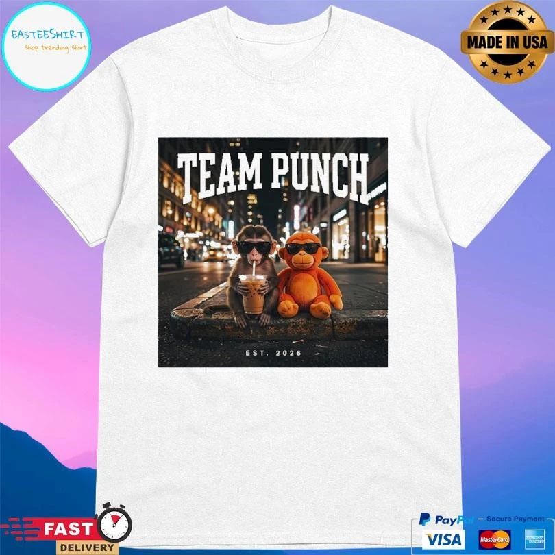 Team Punch Monkey Cool Monkey With Iced Coffee Retro City Night Vibes Est 2026 T-shirts
