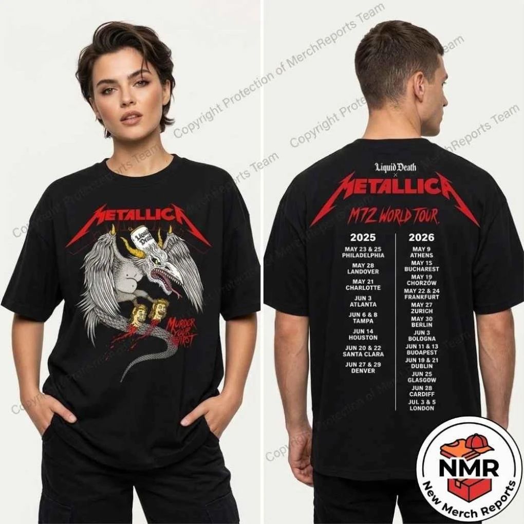 Metallica M72 Bucharest World Tour May 13 2026 At Arena Nationala Bucuresti Romania x Liquid Death Murder Your Thirst Tour Shirt